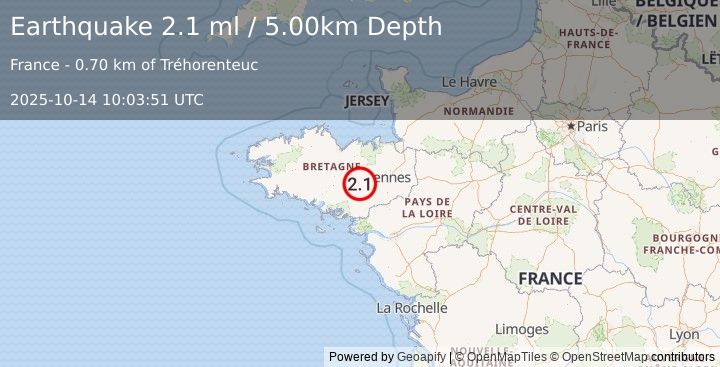 Earthquake FRANCE (2.1 ml) (2025-10-14 10:03:51 UTC)