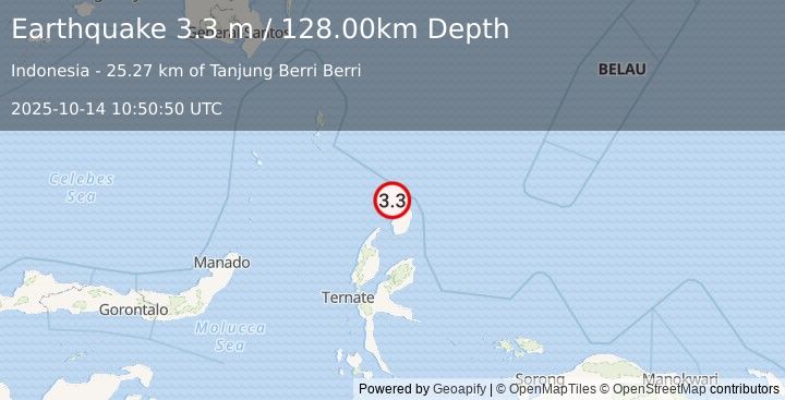 Earthquake HALMAHERA, INDONESIA (3.3 m) (2025-10-14 10:50:50 UTC)