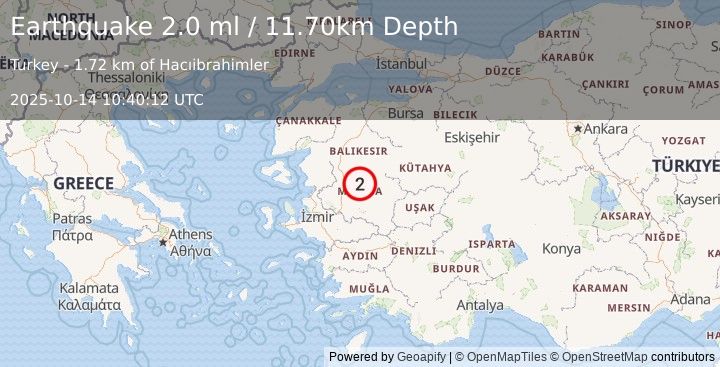Earthquake WESTERN TURKEY (2.0 ml) (2025-10-14 10:40:12 UTC)