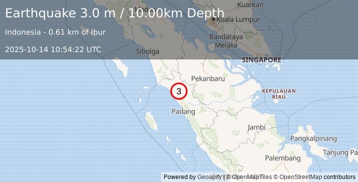 Earthquake SOUTHERN SUMATRA, INDONESIA (3.0 m) (2025-10-14 10:54:22 UTC)
