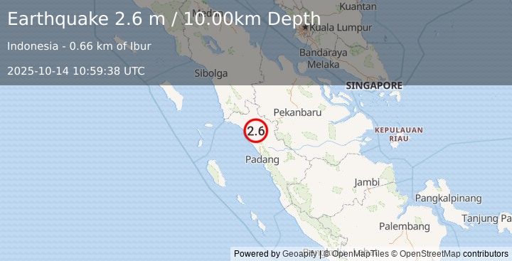 Earthquake SOUTHERN SUMATRA, INDONESIA (2.6 m) (2025-10-14 10:59:38 UTC)