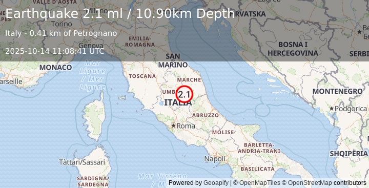 Earthquake CENTRAL ITALY (2.1 ml) (2025-10-14 11:08:41 UTC)