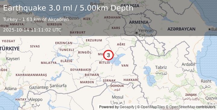 Earthquake EASTERN TURKEY (3.0 ml) (2025-10-14 11:11:03 UTC)