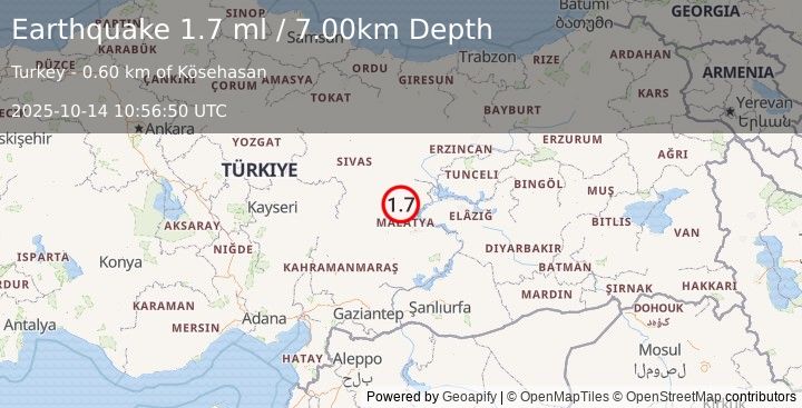 Earthquake EASTERN TURKEY (1.7 ml) (2025-10-14 10:56:50 UTC)