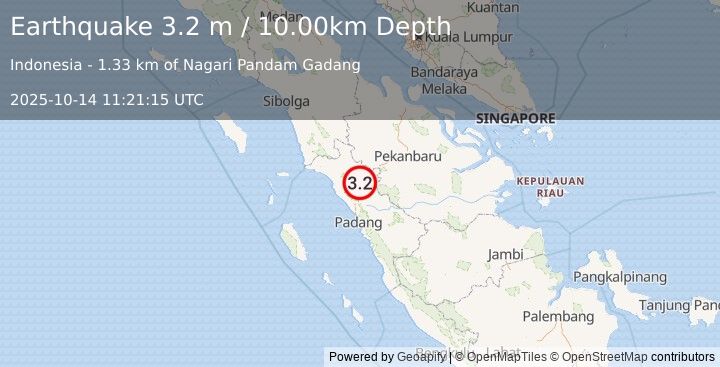 Earthquake SOUTHERN SUMATRA, INDONESIA (3.2 m) (2025-10-14 11:21:15 UTC)