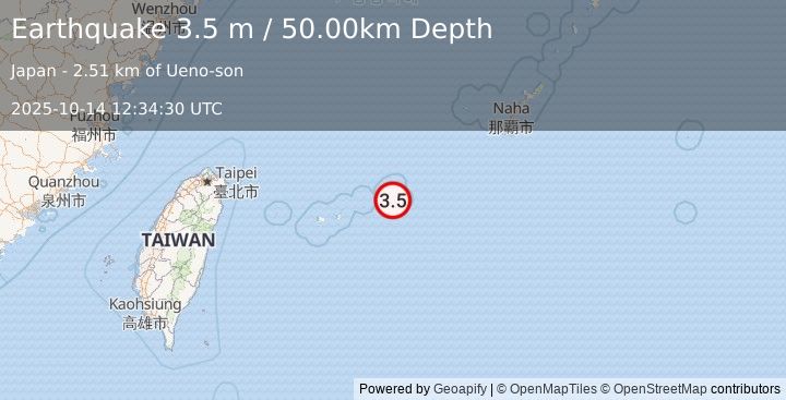 Earthquake SOUTHWESTERN RYUKYU ISL., JAPAN (3.5 m) (2025-10-14 12:34:30 UTC)