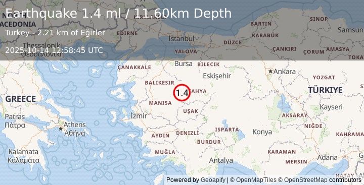 Earthquake WESTERN TURKEY (1.5 ml) (2025-10-14 12:58:46 UTC)