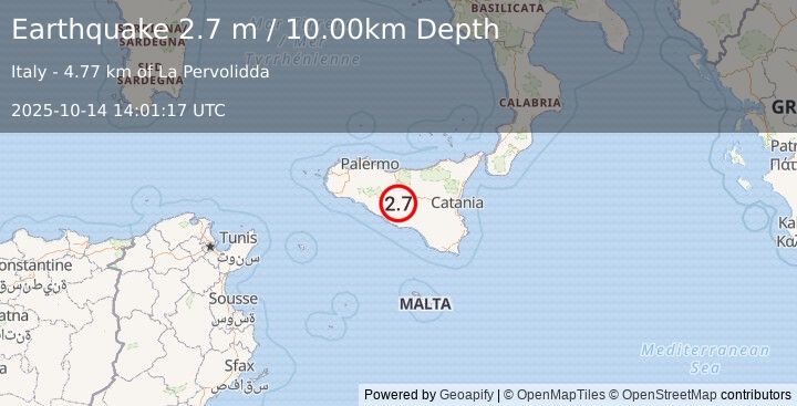 Earthquake SICILY, ITALY (2.7 m) (2025-10-14 14:01:17 UTC)