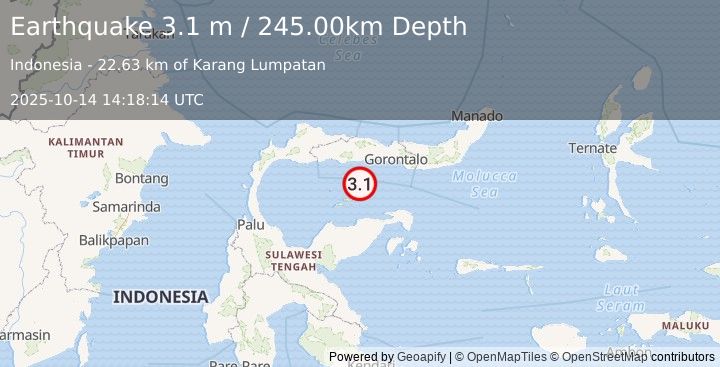 Earthquake MINAHASA, SULAWESI, INDONESIA (3.1 m) (2025-10-14 14:18:14 UTC)
