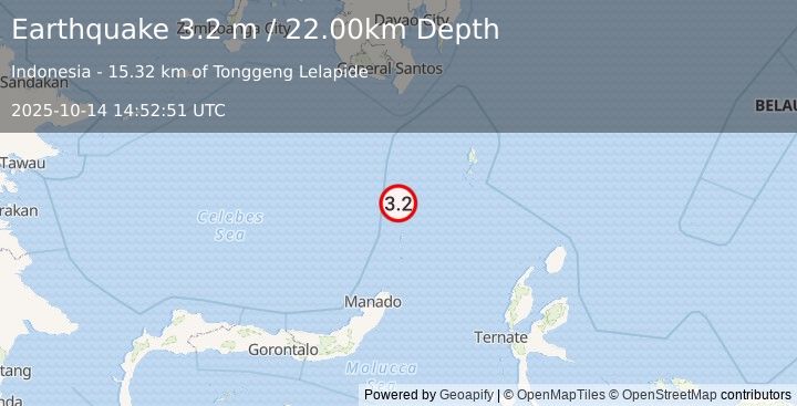 Earthquake KEPULAUAN SANGIHE, INDONESIA (3.2 m) (2025-10-14 14:52:51 UTC)