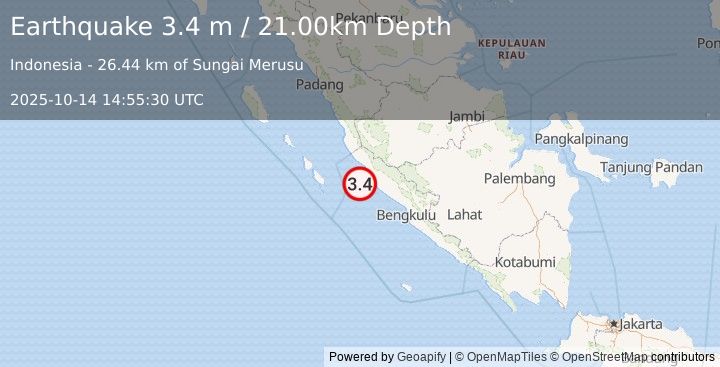 Earthquake SOUTHERN SUMATRA, INDONESIA (3.4 m) (2025-10-14 14:55:30 UTC)