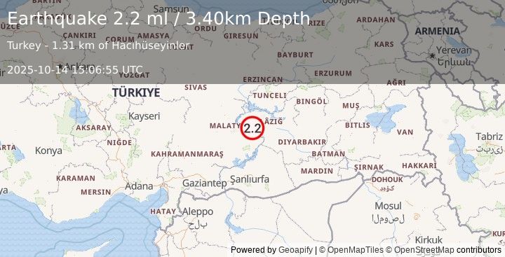Earthquake EASTERN TURKEY (2.2 ml) (2025-10-14 15:06:56 UTC)