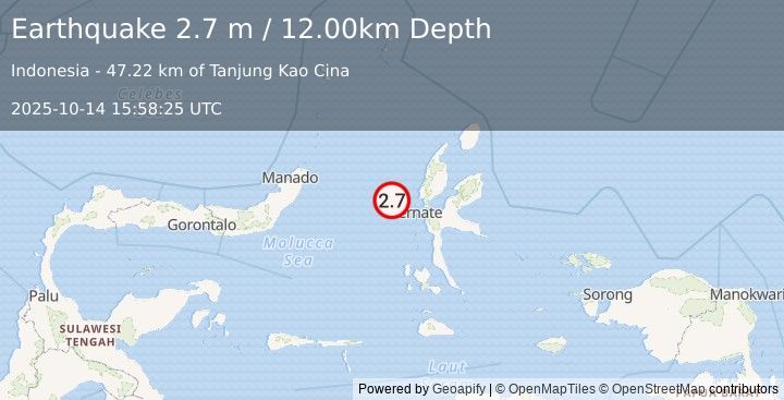 Earthquake MOLUCCA SEA (2.7 m) (2025-10-14 15:58:25 UTC)