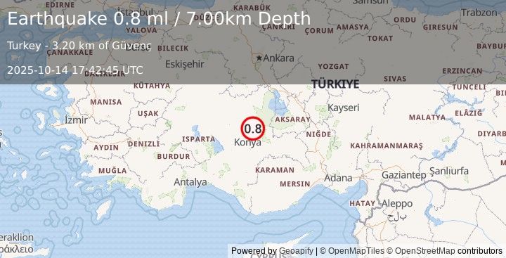 Earthquake CENTRAL TURKEY (0.8 ml) (2025-10-14 17:42:45 UTC)