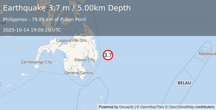 Earthquake PHILIPPINE ISLANDS REGION (3.7 m) (2025-10-14 19:00:20 UTC)