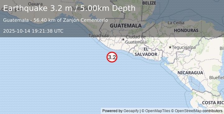 Earthquake OFFSHORE GUATEMALA (3.2 m) (2025-10-14 19:21:38 UTC)