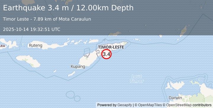 Earthquake EAST TIMOR REGION (3.4 m) (2025-10-14 19:32:51 UTC)