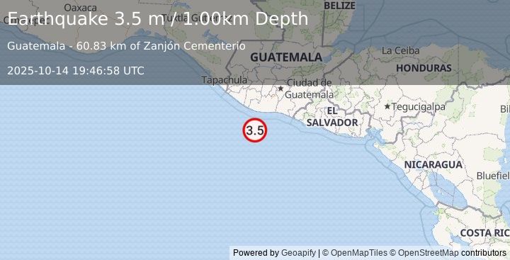 Earthquake OFFSHORE GUATEMALA (3.5 m) (2025-10-14 19:46:58 UTC)