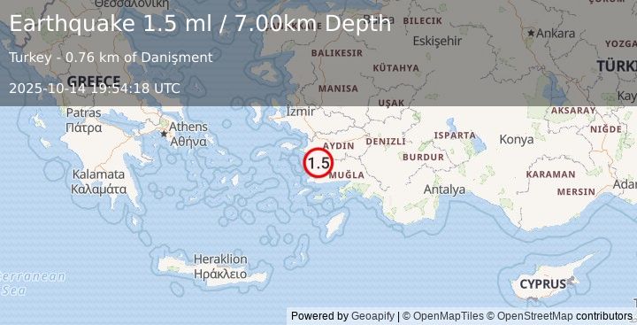 Earthquake WESTERN TURKEY (1.5 ml) (2025-10-14 19:54:18 UTC)