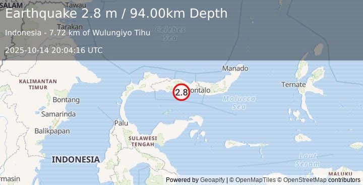 Earthquake MINAHASA, SULAWESI, INDONESIA (2.8 m) (2025-10-14 20:04:16 UTC)