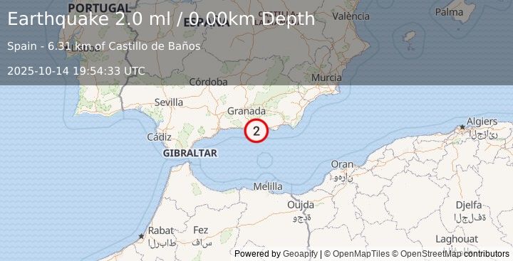 Earthquake STRAIT OF GIBRALTAR (2.0 ml) (2025-10-14 19:54:33 UTC)