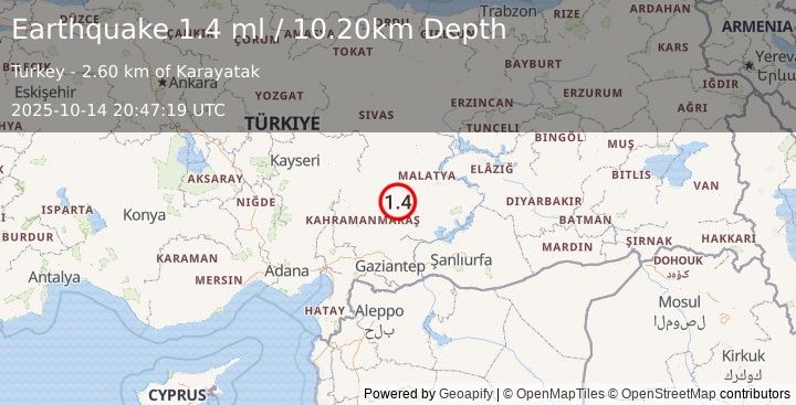Earthquake CENTRAL TURKEY (1.4 ml) (2025-10-14 20:47:19 UTC)