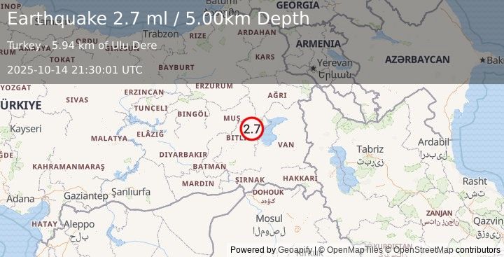 Earthquake EASTERN TURKEY (2.7 ml) (2025-10-14 21:30:02 UTC)