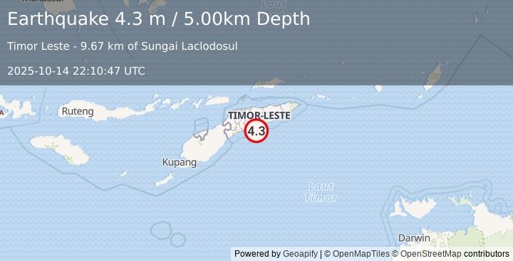 Earthquake EAST TIMOR REGION (4.3 m) (2025-10-14 22:10:47 UTC)