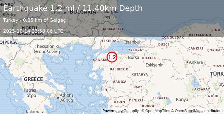 Earthquake WESTERN TURKEY (1.2 ml) (2025-10-14 23:58:06 UTC)