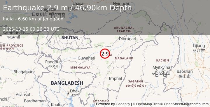 Earthquake ASSAM, INDIA (2.8 m) (2025-10-15 00:26:30 UTC)