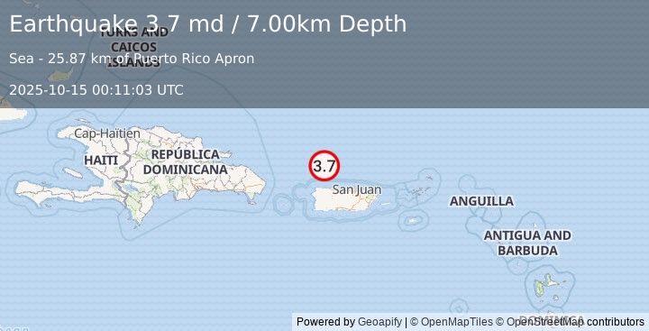 Earthquake PUERTO RICO REGION (3.7 md) (2025-10-15 00:11:03 UTC)