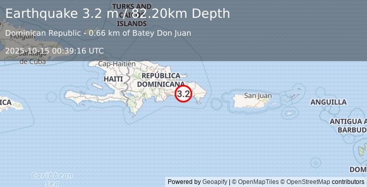 Earthquake DOMINICAN REPUBLIC (3.2 m) (2025-10-15 00:39:16 UTC)