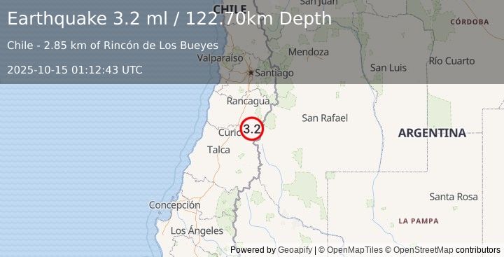 Earthquake LIBERTADOR O'HIGGINS, CHILE (3.2 ml) (2025-10-15 01:12:43 UTC)
