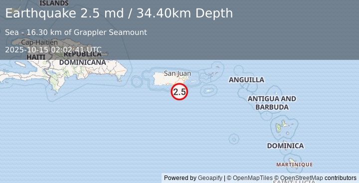 Earthquake PUERTO RICO REGION (2.5 md) (2025-10-15 02:02:41 UTC)
