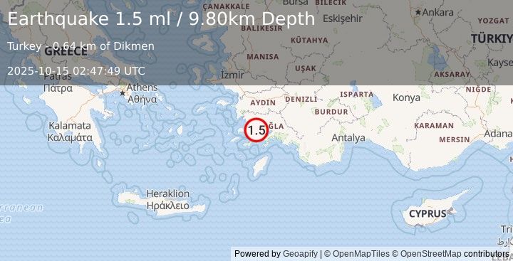 Earthquake WESTERN TURKEY (1.5 ml) (2025-10-15 02:47:48 UTC)