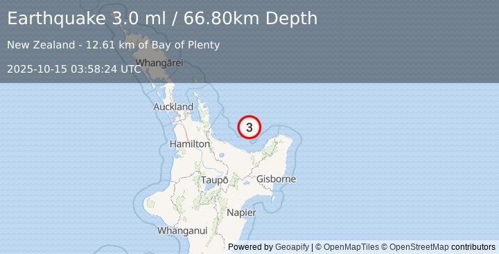Earthquake OFF E. COAST OF N. ISLAND, N.Z. (3.0 ml) (2025-10-15 03:58:24 UTC)