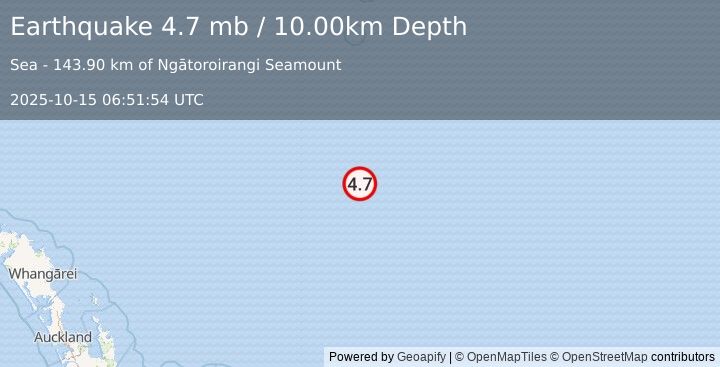 Earthquake SOUTH OF KERMADEC ISLANDS (4.6 mb) (2025-10-15 06:51:58 UTC)