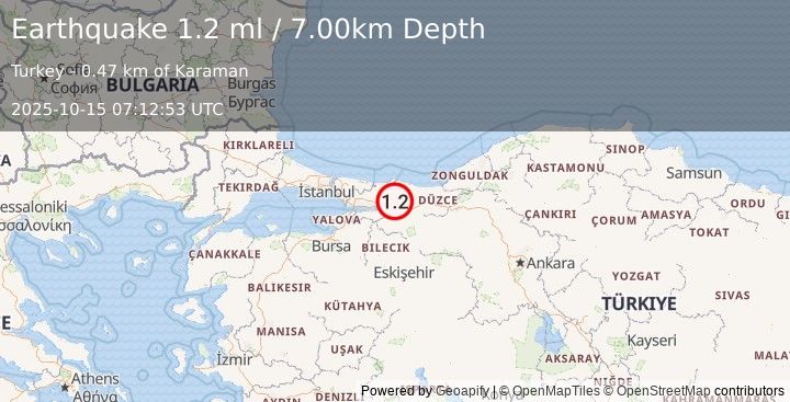 Earthquake WESTERN TURKEY (1.2 ml) (2025-10-15 07:12:53 UTC)