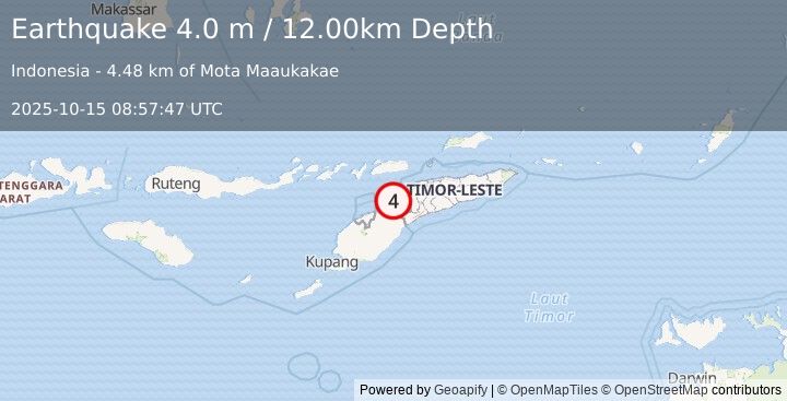 Earthquake KEPULAUAN ALOR, INDONESIA (4.0 m) (2025-10-15 08:57:47 UTC)