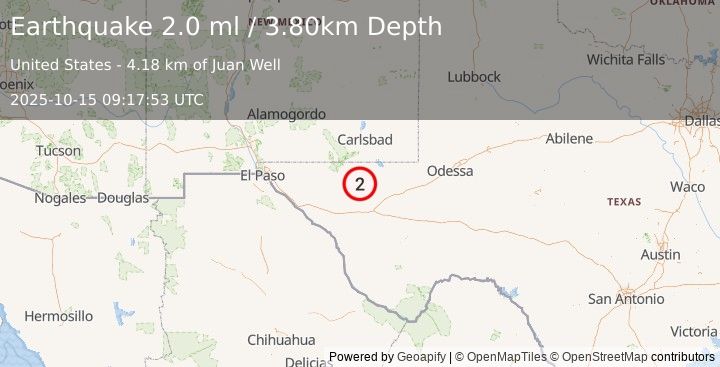Earthquake WESTERN TEXAS (2.0 ml) (2025-10-15 09:17:53 UTC)