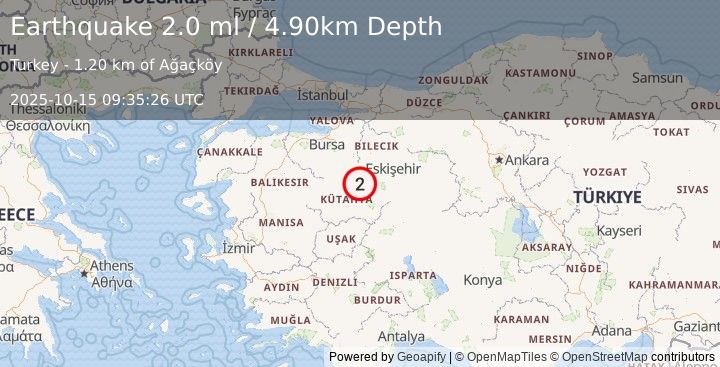 Earthquake WESTERN TURKEY (2.0 ml) (2025-10-15 09:35:26 UTC)