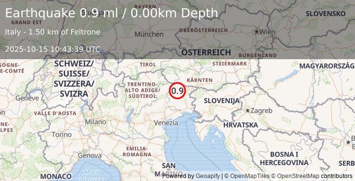 Earthquake NORTHERN ITALY (0.9 ml) (2025-10-15 10:43:39 UTC)
