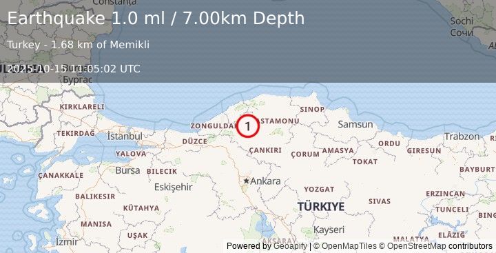 Earthquake CENTRAL TURKEY (1.0 ml) (2025-10-15 11:05:02 UTC)