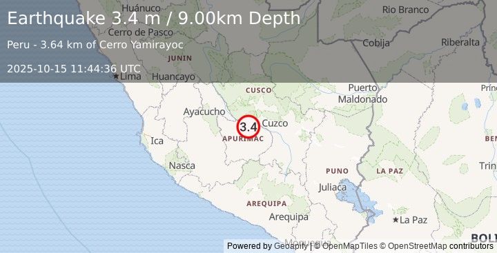 Earthquake CENTRAL PERU (3.4 m) (2025-10-15 11:44:36 UTC)