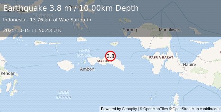 Earthquake SERAM, INDONESIA (3.8 m) (2025-10-15 11:50:43 UTC)