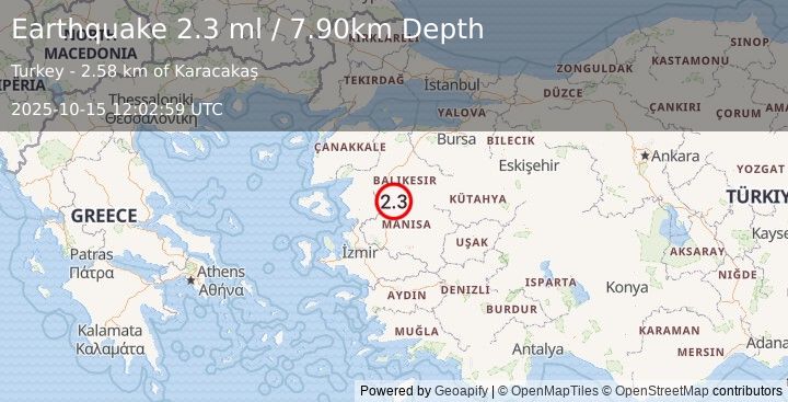 Earthquake WESTERN TURKEY (2.2 ml) (2025-10-15 12:02:59 UTC)