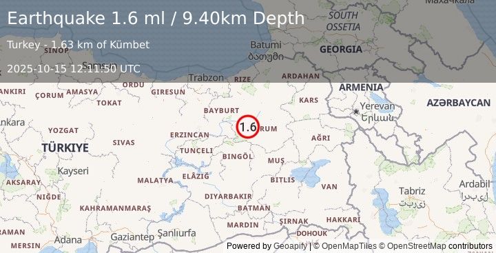 Earthquake EASTERN TURKEY (1.6 ml) (2025-10-15 12:11:50 UTC)