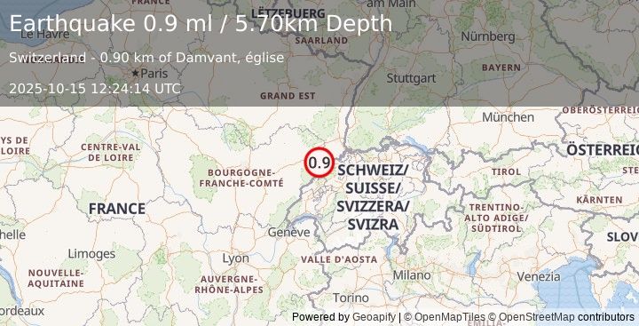 Earthquake SWITZERLAND (0.9 ml) (2025-10-15 12:24:14 UTC)