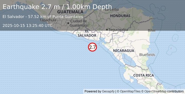 Earthquake OFFSHORE EL SALVADOR (2.7 m) (2025-10-15 13:25:40 UTC)