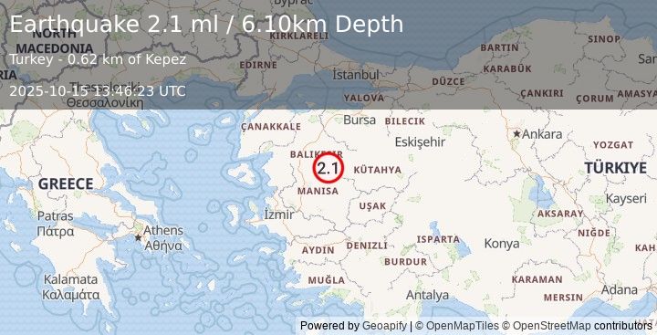 Earthquake WESTERN TURKEY (2.0 ml) (2025-10-15 13:46:24 UTC)